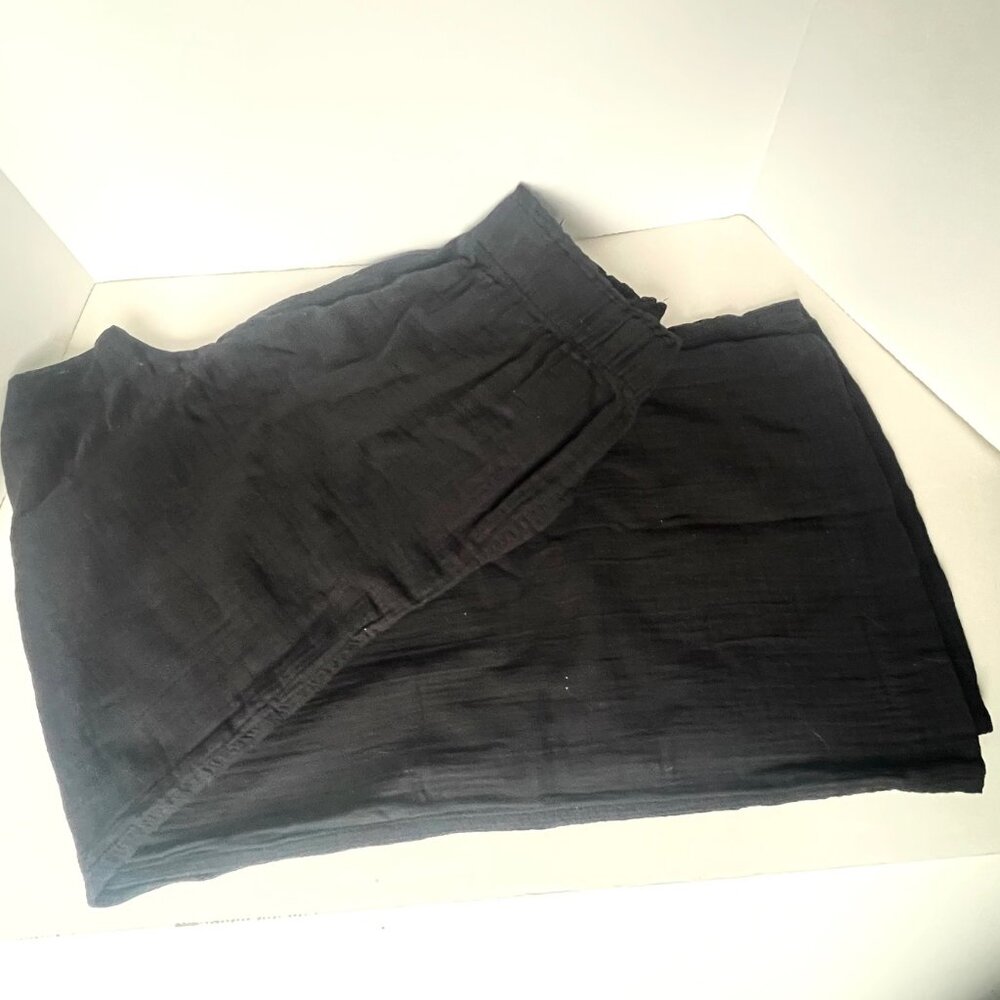 GAP Crinkle Gauze Wide Leg Pants Womens Large Tall Black Cotton Pull On - Picture 9 of 10
